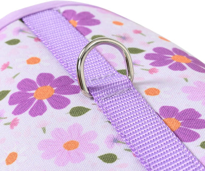 Mile High Life Dog Harness, Air Mesh Floral Vest Harness for 20 lbs Small Dogs & Cats, Easy Get on Adjustable Easy Closures Both Neck and Chest (Purple Flower, S Chest 16"-18")
