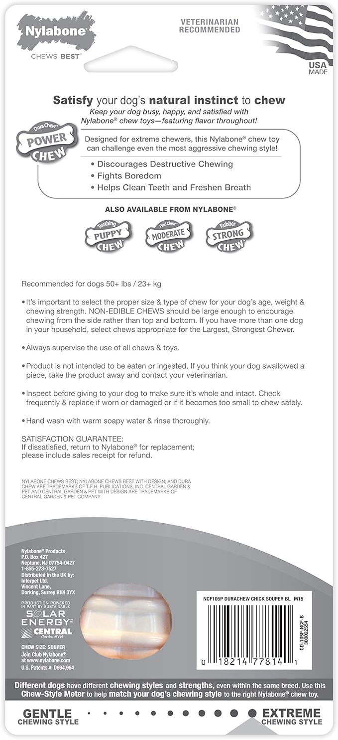 Nylabone Textured Knuckle Bone Power Chew Toy for Dogs, Durable & Tough Dog Toys for Aggressive Chewers, Chicken Flavor, X-Large - 50+ lbs, 1 Count