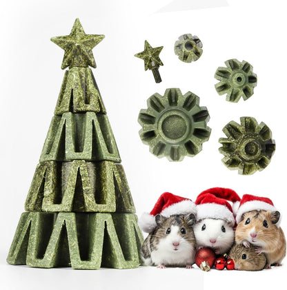 TEEWY Christmas Tree Guinea Pig Toys, Natural Vegetables, Fruits and Timothy, Hamster Chew Toys for Teeth, Guinea Pig Toys Enrichment, Small Animal Chew Toys for Chinchilla, Hamster, Rat, Gerbil