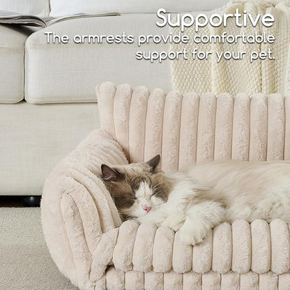 Hollypet Cat Bed Fluffy Plush Mutifuctional Double-Layer Soft Pet Couch Orthopedic Sofa Nest Beds for Small Cats and Dogs, Cream (25x20x13 inch)