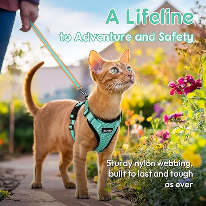 Dooradar Cat Harness and Leash Set, Escape Proof Safe Adjustable Kitten Vest Harnesses for Walking, Easy Control Soft Breathable Mesh Jacket with Reflective Strips for Cats, Green, M