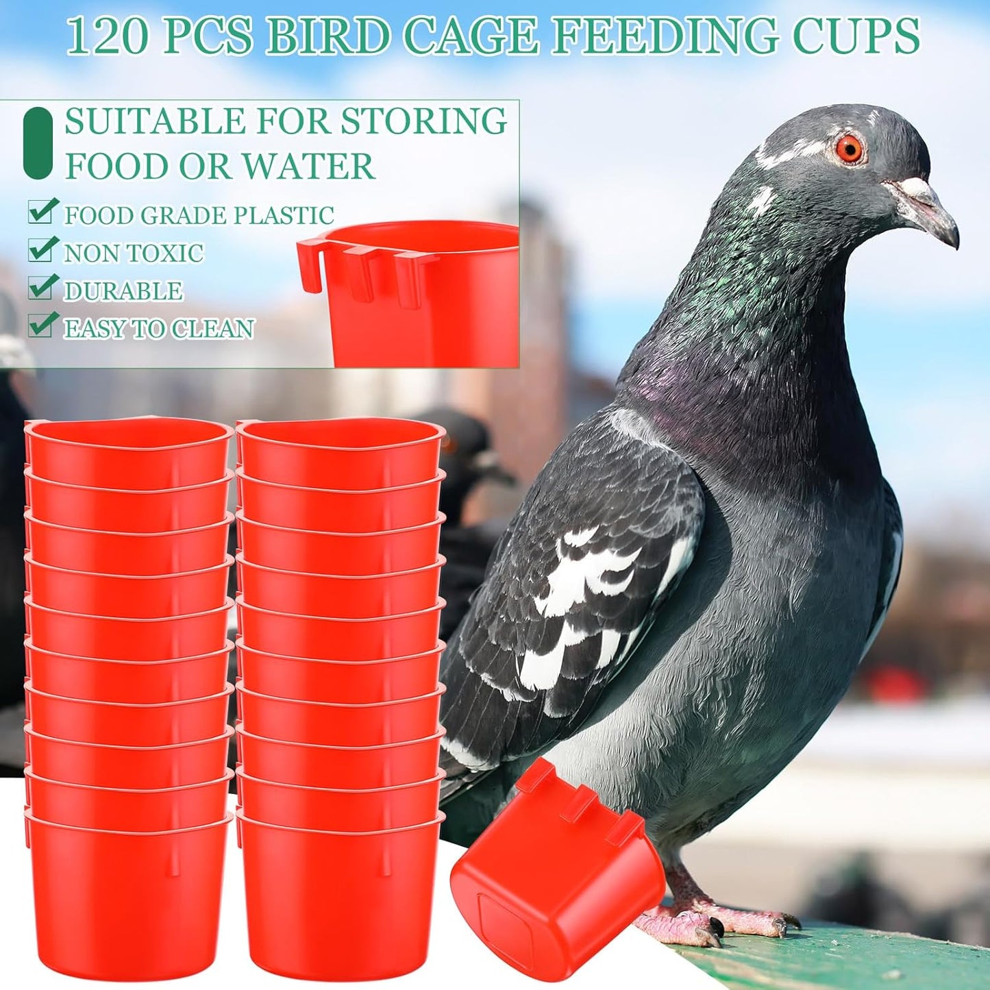 120 Pcs Cage Cups Chicken Birds Feeder Cups Plastic Hanging Chicken Feeders and Waterers 8 oz Feeding Bowl for Gamefowl Supplies Pet Pigeon Poultry Parrot Parakeet Rooster Rabbit(Red)
