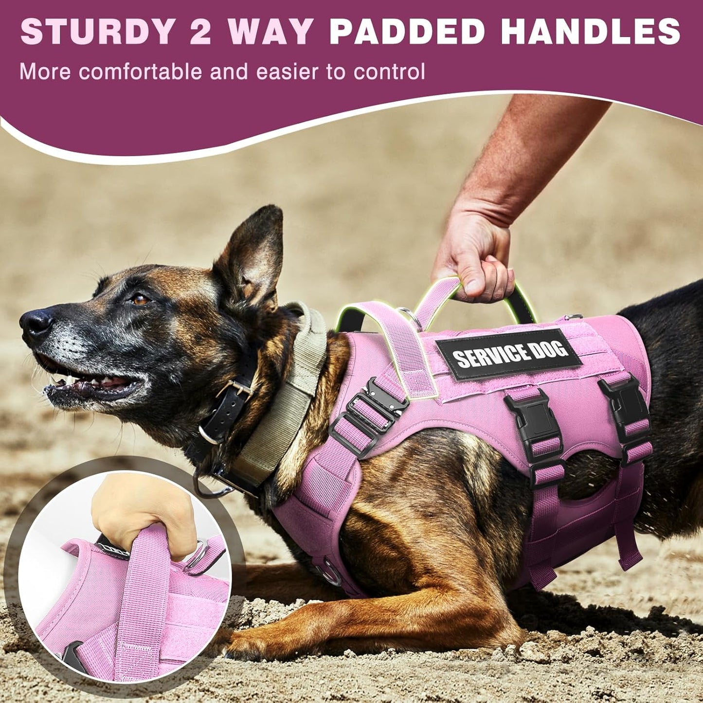 WINSEE Service Dog Vest Harness for Medium Dog, Tactical Working MOLLE Vest with 10 Pet Patches, No Pull Heavy Duty Harness for Training Walking