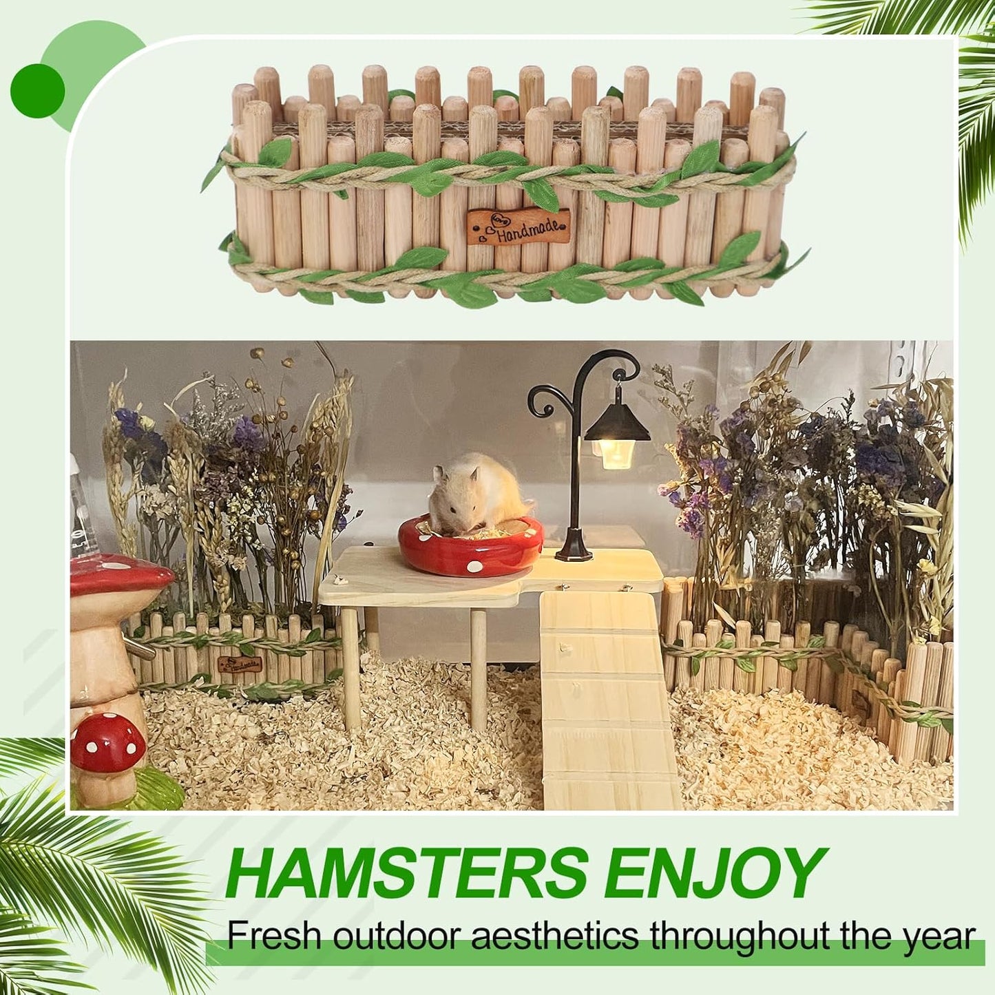 Hamster Cage Sprays Flower Foraging Holder - Natural Wood Feeding Stand, Small Pet Habitat Accessories for Hamsters Mouse Guinea Pig Dwarf Gerbils Syrian Mice (Rectangle Shape)