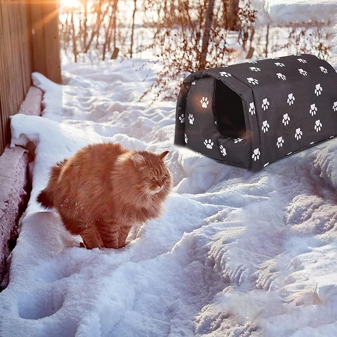 Outdoor Feral Cat House Winter,Weatherproof Waterproof Rainproof Foldable Cotton Filled Thicken Stray Feral Cats Dogs Tent Shelter Home Keep Warm Outdoor Indoor Garden (Medium - 2 Cats)