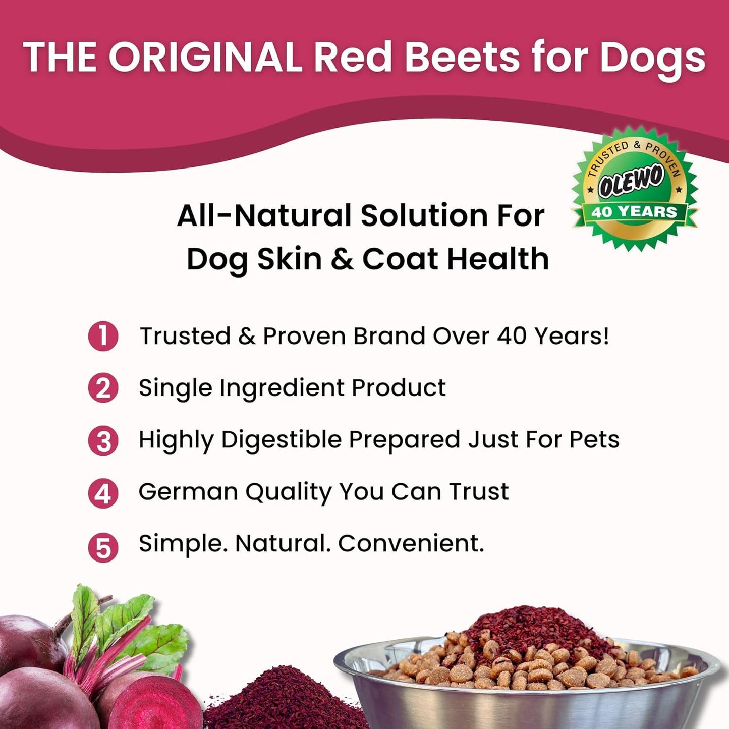 Olewo Original Red Beets for Dogs – Natural Skin & Coat Dog Food Topper, Anti Itch, Dehydrated Vegetables, Whole Food Supplements & Vitamins, Fiber for Dogs, 5.5 lbs