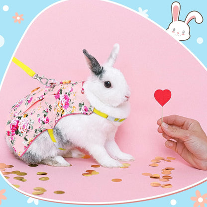 3 Sets Rabbit Bunny Harness and Leash, Cute Easter Bunny Clothes for Rabbits Dress Costume Walking Harness Escape Proof Pet Supply for Hedgehog Ferret Squirrel(Pink Flower, Blue Flower, Daisy)