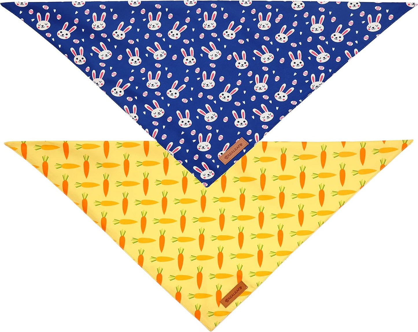 Realeaf Easter Dog Bandanas 2 Pack, Triangle Reversible Pet Scarf for Boy and Girl, Premium Durable Fabric, Holiday Bandana for Small Medium Large and Extra Large Dogs (X-Large)
