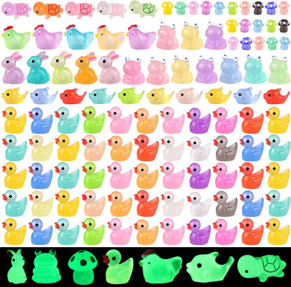 110PCS Mini Resin Animals Tiny Cute Glow Figures in Dark, Miniature Figurine to Hide, Little Animal Toys Small Accessories for Topper Desk Garden Dollhouse Landscape Aquarium Ornaments Crafts & Decor