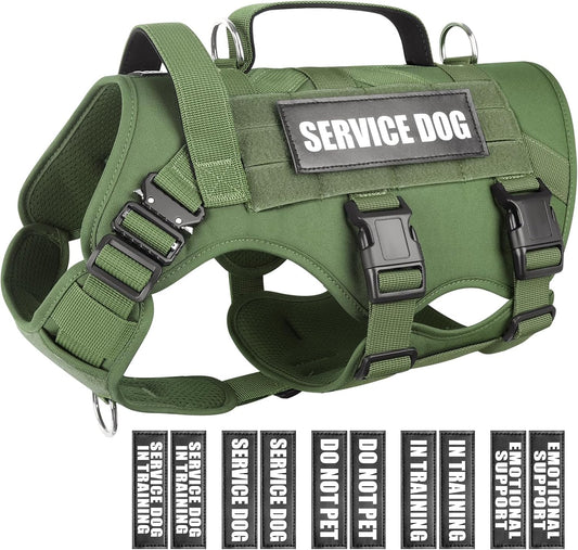 WINSEE Service Dog Vest Harness for Large Dog, Tactical Working MOLLE Vest with 10 Pet Patches, No Pull Heavy Duty Harness for Training Walking
