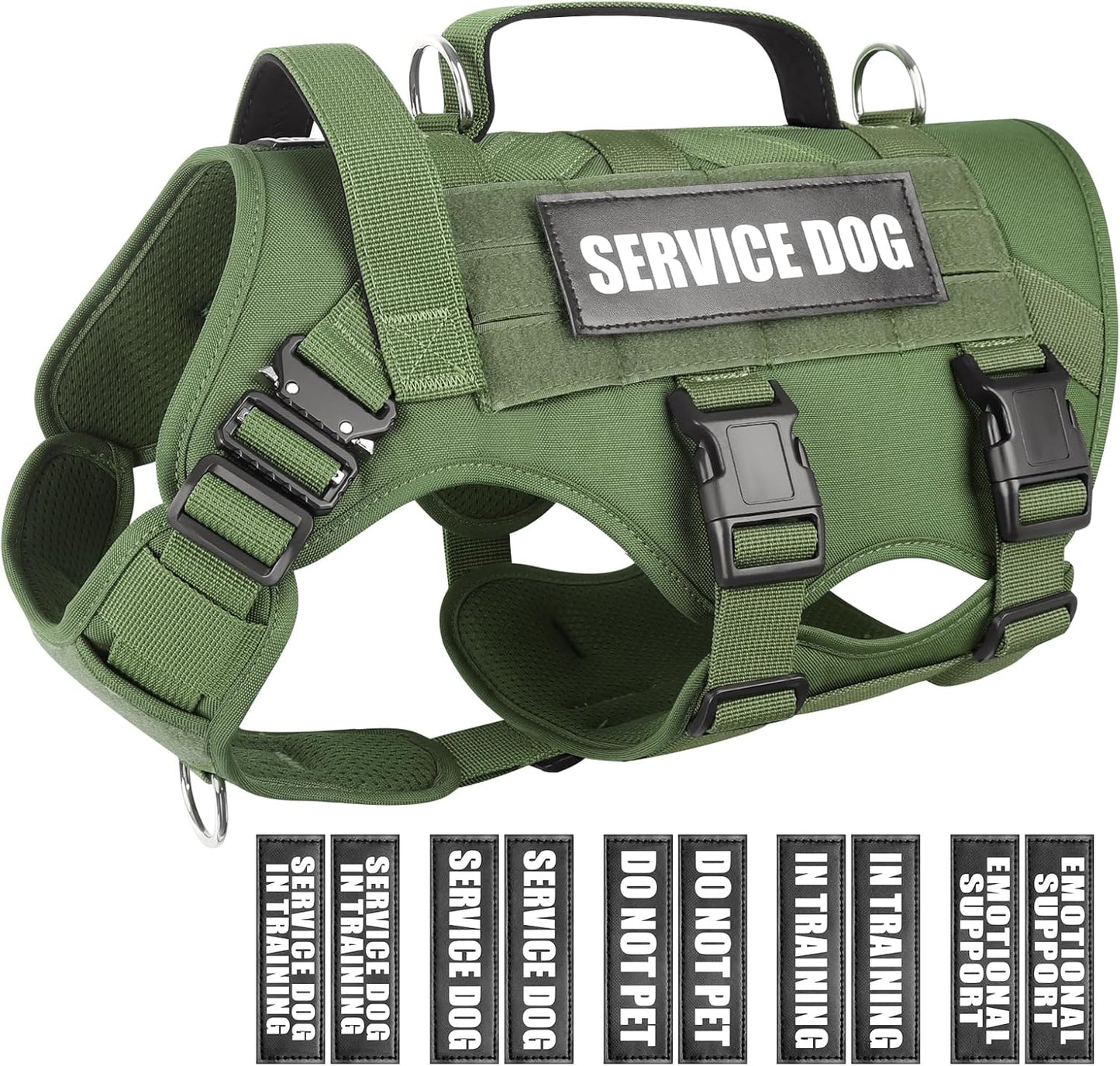 WINSEE Service Dog Vest Harness for Medium Dog, Tactical Working MOLLE Vest with 10 Pet Patches, No Pull Heavy Duty Harness for Training Walking