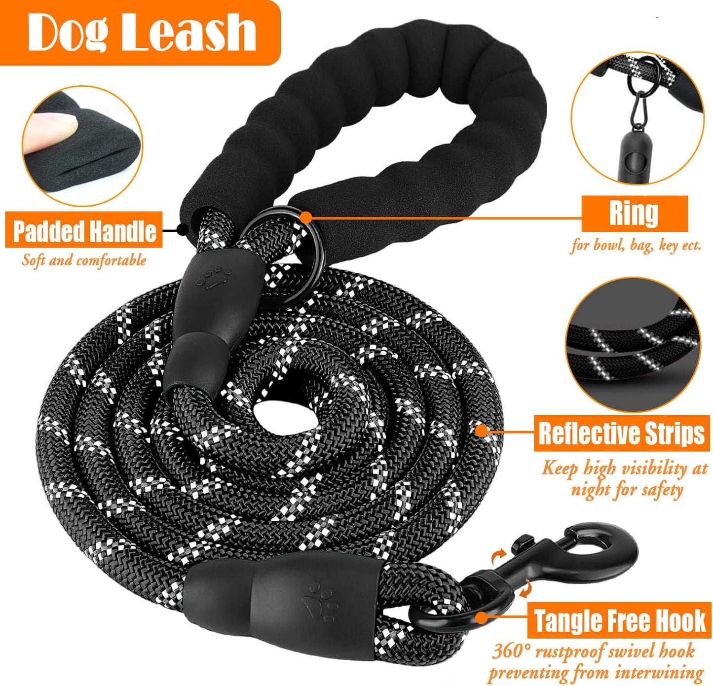 No Pull Dog Harness, Collar & Leash Set | Includes Dog Seat Belt, Collapsible Bowls & Poop Bag Dispenser. Ideal for Training, Walking, Hiking. Fits Small to Large Dogs(Black-XL)