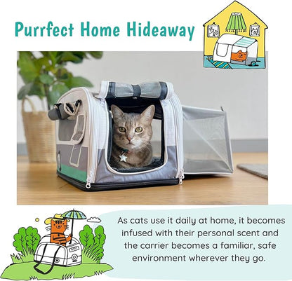 Premium Soft-Sided 2-in-1 Kittyrama Cat Carrier & Home Hideaway – Vet-Recommended Calming Den, Dual-Use Lounge & Travel Carrier with SBS Zippers, Airline-Approved Under-Seat Fit