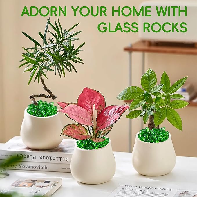 Meschett Colorful Glass Stones, 1 LB Fish Tank Gravel, Small Irregular Rainbow Aquarium Gravel for Aquarium Decorations and Turtle Tank, Sea Glass Beads Crystals for Fish Bowl, Vase Filler,Green