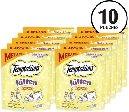 Temptations Kitten Crunchy and Soft Cat Treats Chicken and Dairy Flavor, 6.3 oz. Pouch, (Pack of 10)