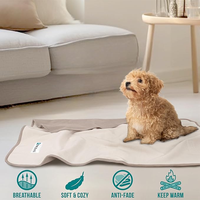 PetAmi Waterproof Dog Blanket for Medium Large Pets Dogs Cats, Pet Couch Cover Protector for Furniture, Reversible Washable Soft Fleece Cat Blanket for Bed Couch Sofa, 40x60 (Taupe/Beige)