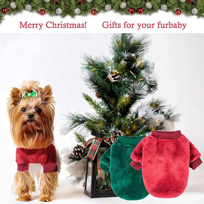 FabriCastle Christmas Dog Sweater, 2-Pack Dog Clothes, Soft and Warm Pet Jackets for Small Dogs & Cats, Winter Pet Apparel Costumes, Puppy Outfits (Dark red,Dark Green, Large)