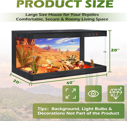 Royxen Tempered Glass Reptile Enclosure (Black, 61Gallons,40" Length)