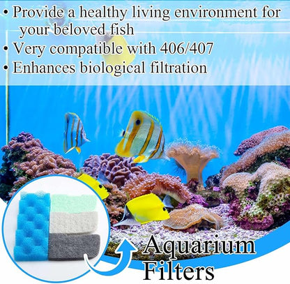 52 Pcs Replacement Filter Media Kit Compatible with Fluval 406/407 Aquarium Filters Include 12 Biological Foams Ammonia Remover Phosphate Pads Nitrite Remover, Towel and Grease