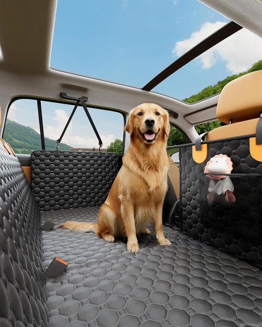 Dog Car Seat Cover for Back Seat, Hard Bottom Back Seat Extender for Dogs, Waterproof Dog Hammock for Truck Support to 400lbs, Car Seat Protector for Cars, Trucks, SUV, Jeep