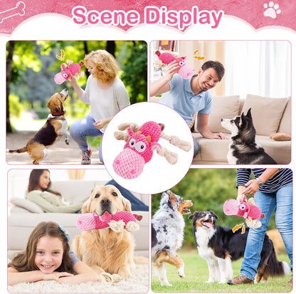 Dog Squeak Toys, Chew Rope for Small & Medium Breeds, Puppy Teething Interactive Plush Toy to Keep Them Busy, Best Birthday, Christmas, Halloween, Easter Gift, Hippo