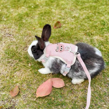 2-Pack Rabbit Harness and Leash Set – Adjustable Small Animal Vest Harness with Safety Buckle – Breathable & Lightweight – Ideal for Rabbits, Ferrets, Guinea Pigs, and Cats (Pink)