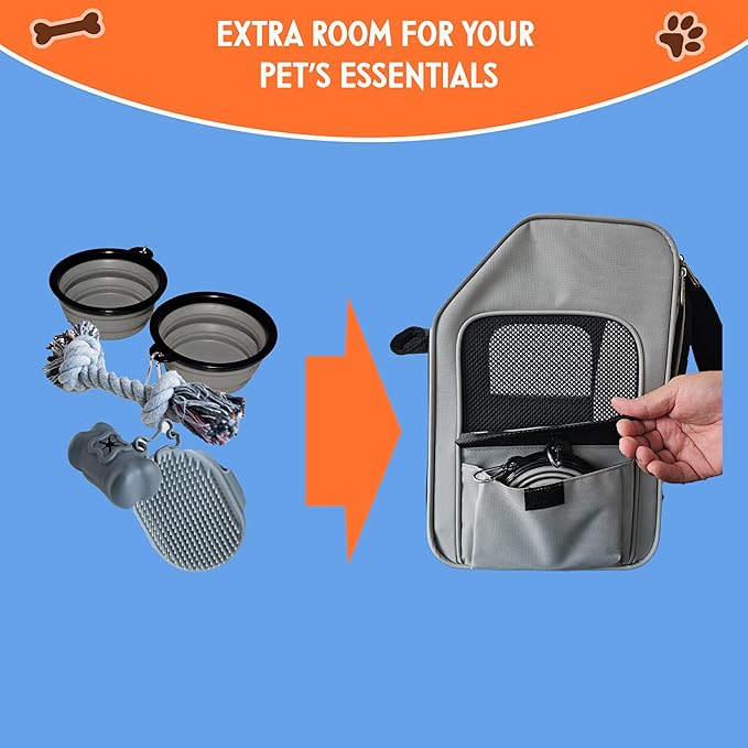 Expandable Pet Backpack Carrier – Dog & Cat Travel Bag with 4-Way Entry, Mesh Windows, Storage Pockets, Secure Zippers, Washable Cushion, Bonus 2 Collapsible Pet Bowls