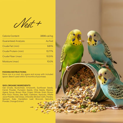 Premium Bird Seed Parakeet Food | Organic Parakeet Bird Seeds with Oat Groats, Amaranth & Super Veggies | Perfect Bird Food, Pretty Parrot & Budgie Food | Reusable Tin (1lb)