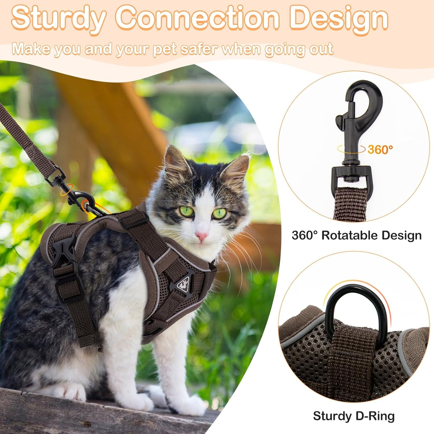 Cat Harness and Leash for Walking Soft Cat Harness Escape Proof, Adjustable Kitten Harness Cat Leash Reflective Strips Jacket, Breathable Cat Vest Harness Set for Kitten Easy to Wear Outdoor Walking