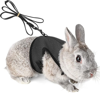 PETTOM Bunny Rabbit Harness with Stretchy Leash Cute Adjustable Buckle Breathable Mesh Vest for Kitten Small Pets Walking (Black,XL)