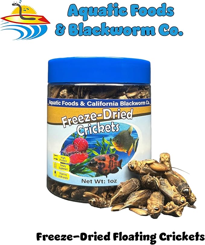 Aquatic Foods Inc. Crickets, Freeze Dried Crickets for Large Tropical Fish, Monster Fish, Reptiles, Turtles, Tortoises, Frogs, Hamsters, Birds, Rodents 3oz Canister
