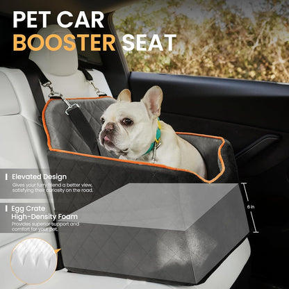 Dog Car Seat for Small Dog with Washable Mat, Memory Foam Booster Seat for Dogs Under 30lb, Elevated Pet Seat with Pockets, Anti-Slip Bed for Car, Perfect for Front & Back Seats with Safety Leash