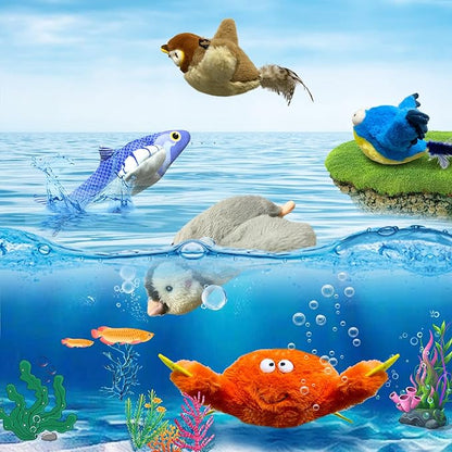 Cat Toys, Flapping Wings Sparrow, No Flying, Chirping Bird Interactive Catnip Toy for Kitten or Small Dogs, Touch Activated, Rechargeable