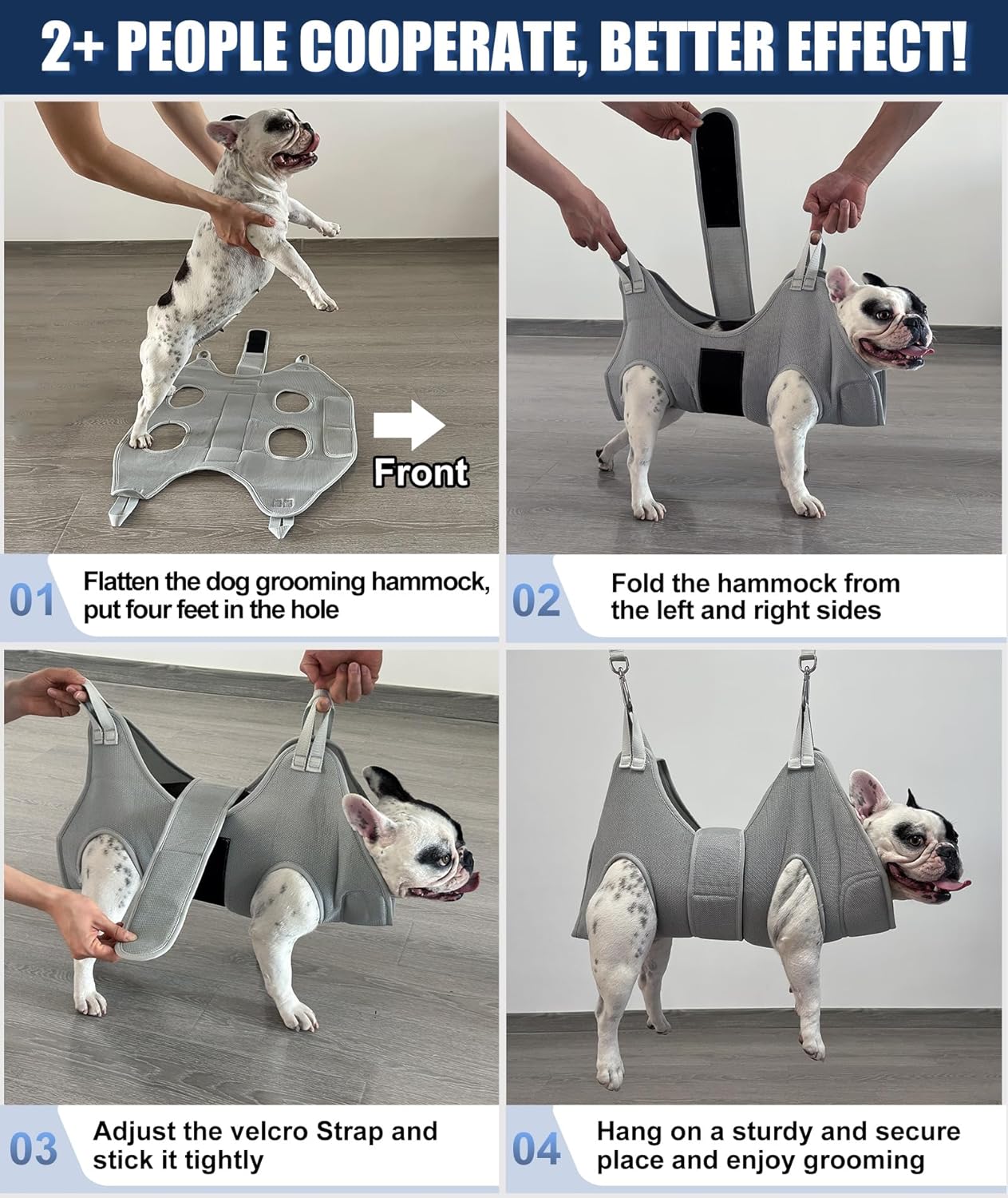 Dog Grooming Hammock Harness, M Size Grooming Sling Restraint for Nail Trim, Silver Gray Holder Hanger for Grooming with Thick Neck Support