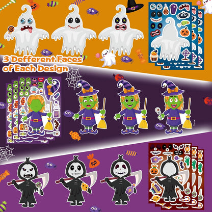 48 Sheets Halloween Make a Face Stickers for Kids, 16 Design Make Your Own Character Mix and Match Stickers Sheets Halloween Party Crafts Trick or Treat