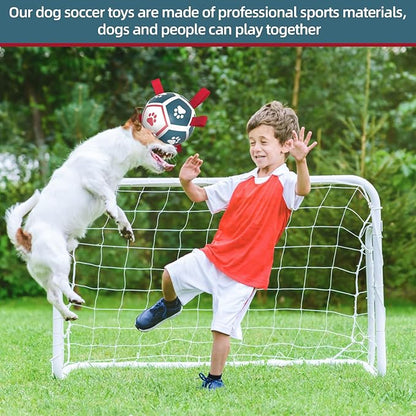 QDAN Dog Toys Soccer Ball with Straps, Outdoor Toys for Tug of War, Puppy Birthday Gifts, Dog Water Toy, Durable Balls for Small Dogs - Blue Red（5 Inch）