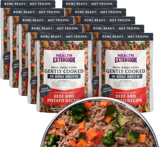 Health Extension Gently Cooked Beef & Potato Dog Food, Human-Grade and Shelf-Stable with Superfoods, Supports Digestion, Immunity, Skin & Coat, 9 oz Pouch (Pack of 10)