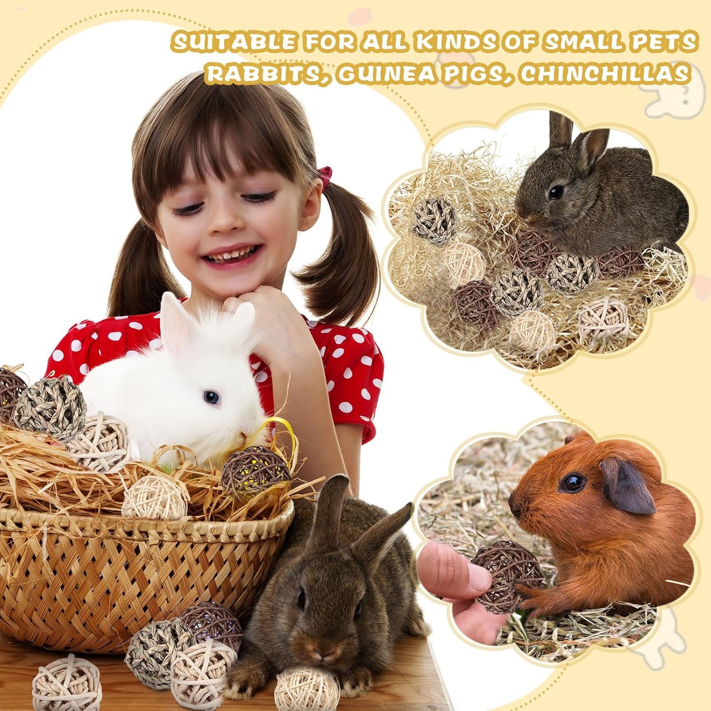 Sosation 24 Packs Guinea Pigs Toys Small Animals Play Balls Chew Gnawing Treats Bunny Toys Hay Grass Balls for Small Animals Entertainment PET Cage Accessories