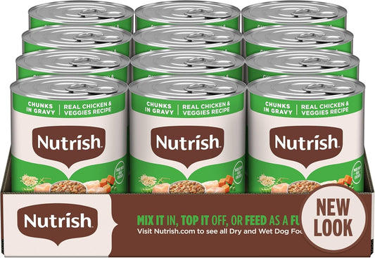 Nutrish Rachael Ray Wet Dog Food Chunks in Gravy Real Chicken & Veggies Recipe, 13 oz. Can, 12 Count