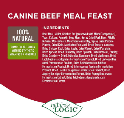 Nature's Logic Dry Dog Food - 100% Natural - No Synthetics - For All Ages, Sizes, Breeds - Free From Common Allergens, High Protein - Beef Meal Feast, 4.4lbs