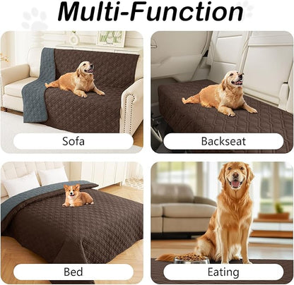 hyha Waterproof Dog Bed Blanket, Soft Pet Blankets, Waterproof Couch Cover for Dogs, Reversible Sofa Covers Washable for Furniture (68x82 Inch, Chocolate/Dark Grey)