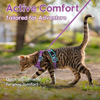 Dooradar Cat Harness and Leash Set, Escape Proof Safe Adjustable Kitten Vest Harnesses for Walking, Easy Control Soft Breathable Mesh Jacket with Reflective Strips for Cats, Purple, XS