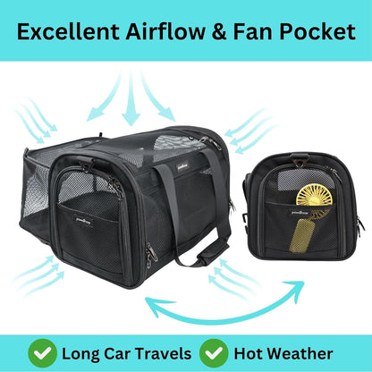 Crash-Tested Dog Carrier & Small Dog Car Seat (Test with FMVSS 213b - 5 Star Safety Rated by CPS) | Cat Carrier Soft - Expandable, Zipper Locks, Fan Pocket | Best for Safe Travel - For Pet Up to 13lbs