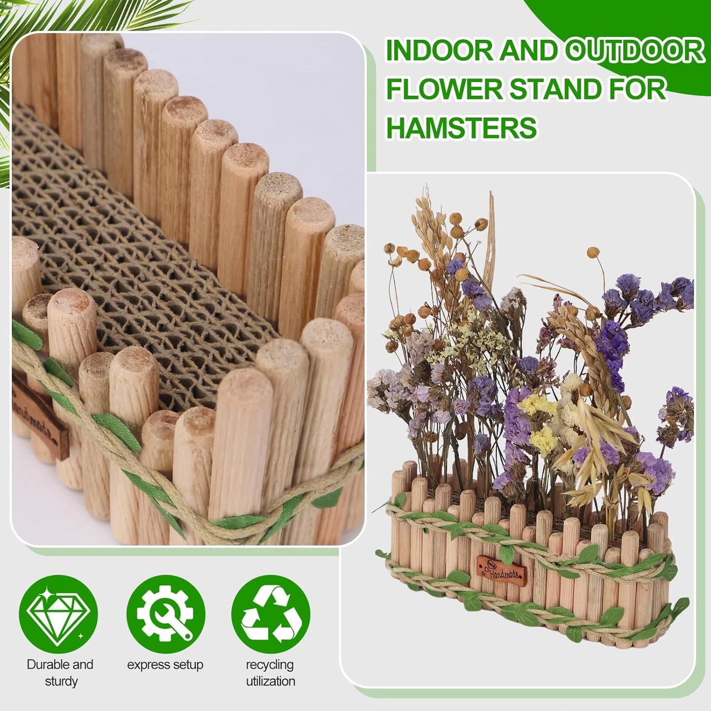 Hamster Cage Sprays Flower Foraging Holder - Natural Wood Feeding Stand, Small Pet Habitat Accessories for Hamsters Mouse Guinea Pig Dwarf Gerbils Syrian Mice (Rectangle Shape)