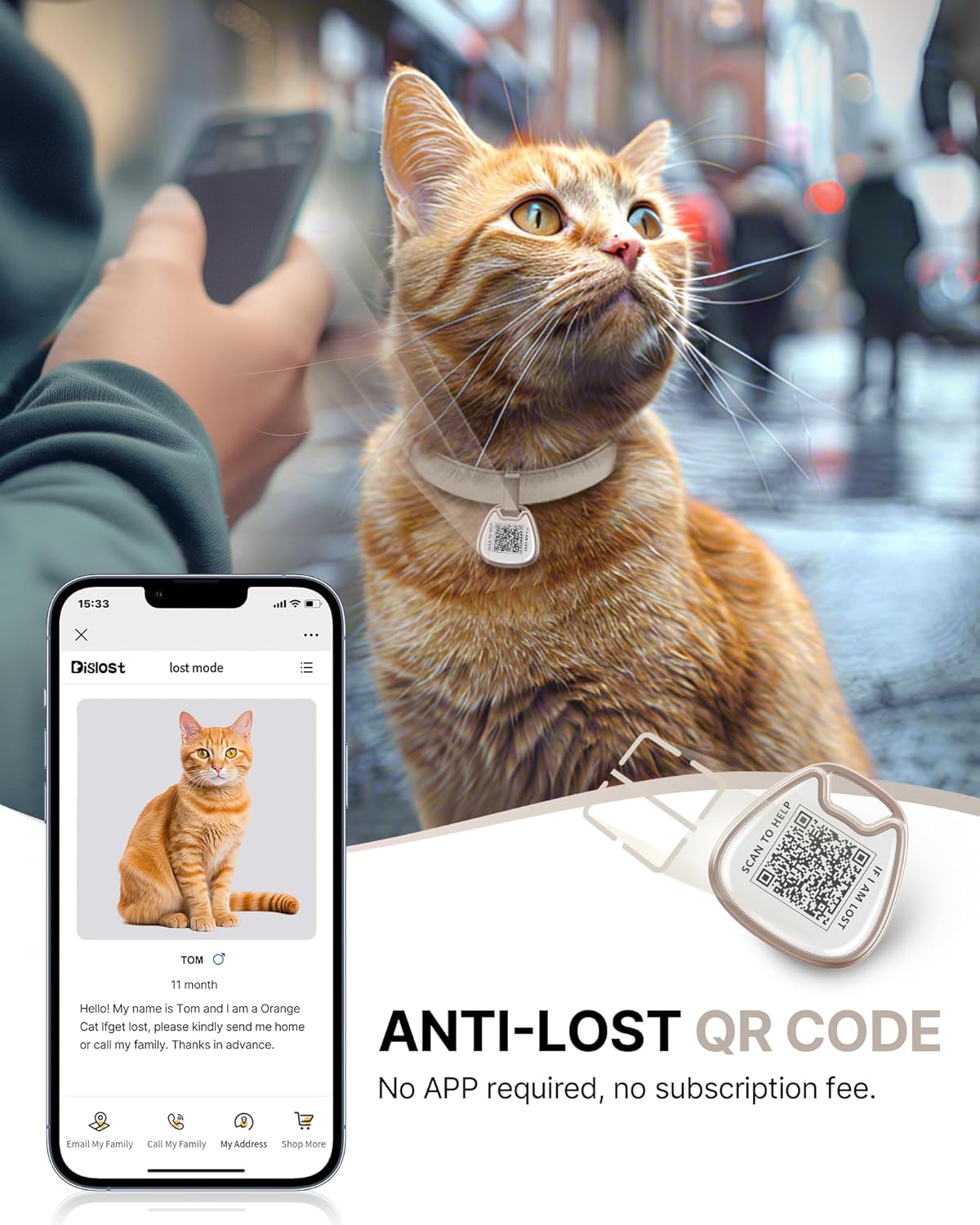 Cat Collar with QR Code Name Tag, Breakaway Kitten Collar for Boy & Girl Cats, Ultra Soft Elastic Adjustable Band, Safety Break Away Buckle, Comfortable & Secure Pet ID Collar (6"-12"), Khaki