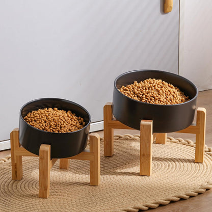 Black Elevated/Raised 15°Tilted Anti Slip Ceramic Dog Bowl for Medium & Large Breeds,Slanted Bulldog Big Face Pet Feeding Food Water Dish Stand for Dogs (7.6 Cups/60OZ)