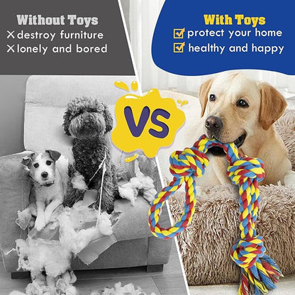 [3 Pack] Dog Rope Toys for Large and Medium Aggressive Chewers, Nearly Indestructible Rope Chew Toys, Heavy Duty 100% Cotton Tug of War Dog Toy for Boredom, Teeth Cleaning