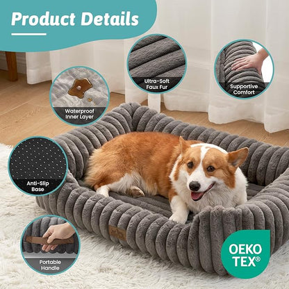 Orthopedic Dog Bed for Medium Dogs & Large Dogs - Washable Rectangle Pet Bed with Anti-Slip Bottom, Soft Calming Cat & Puppy Bed for Indoor Pets (35"x25"x8", Grey)