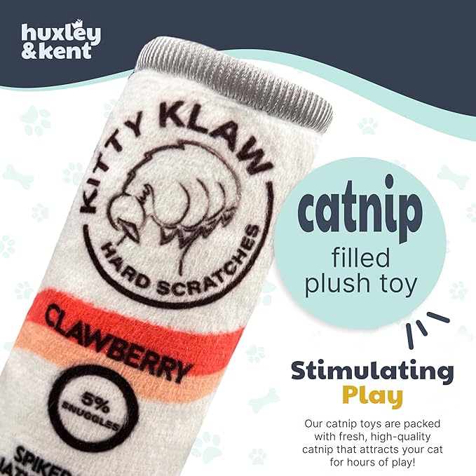Huxley & Kent Plush Cat Toy - Interactive Catnip Toy for Cats & Kittens - Soft Kitty Toy with Crinkle & Catnip - Fun Indoor Play Toy - Kitty Klaw Clawberry