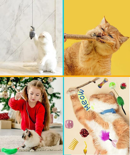 Fashion's Talk Cat Toys 50 Pcs for Indoor Cats,Interactive Door Hanging Mice Feather Toy Cat Spring Toy Cat Wand Catnip Crinkle Balls Silvervine Sticks Balls Kitten Toys Bulk